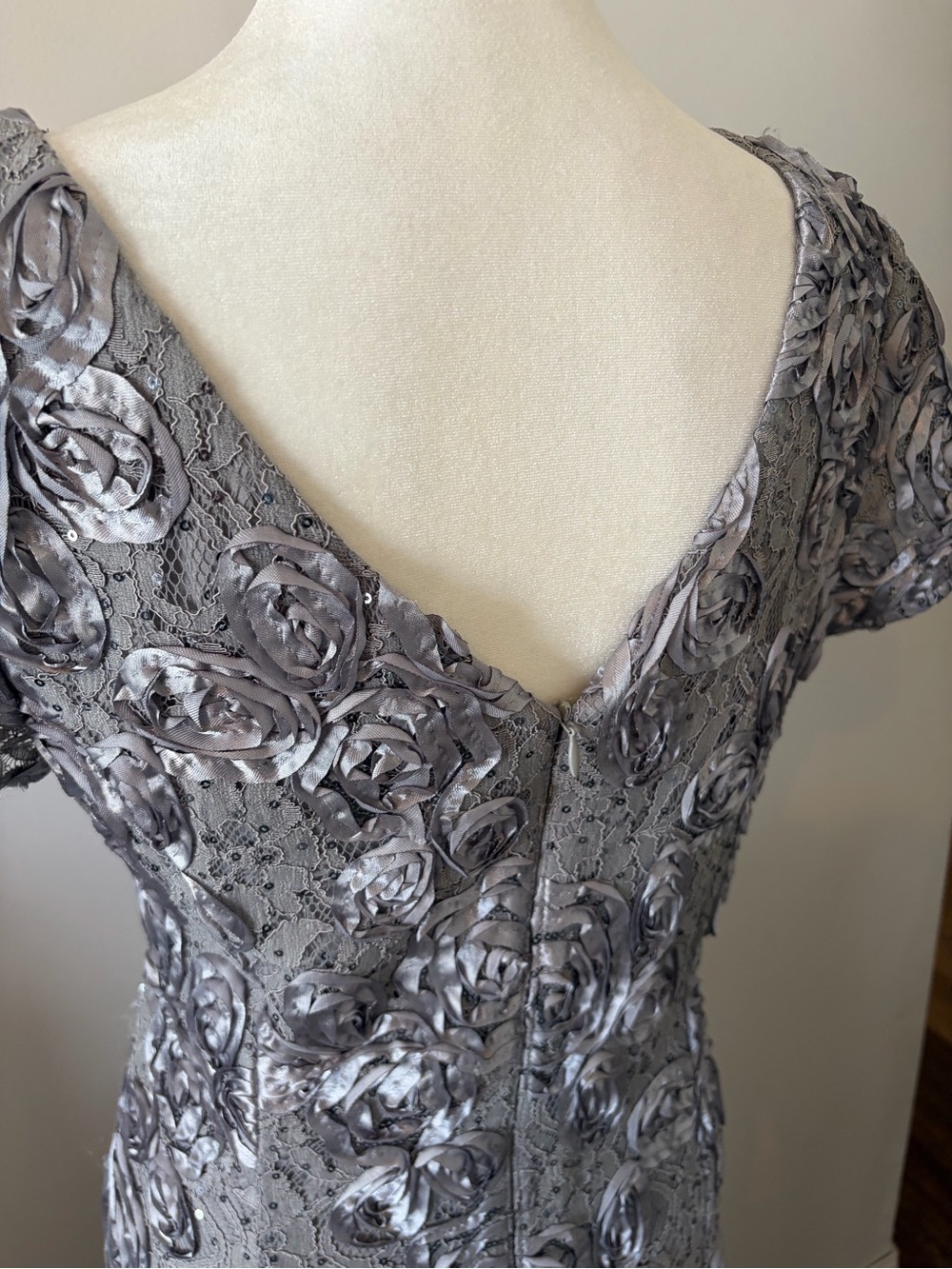 Alex Evenings Silver Rose-Textured Lace Maxi Dress - Picture 5 of 7